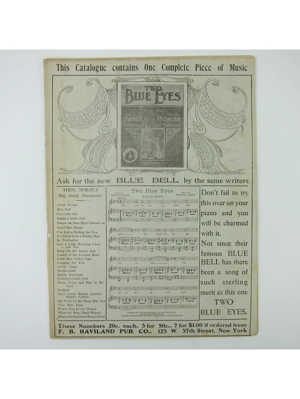 Sheet Music Sampler Catalog Advertising F.B. Haviland Publishing Co Antique 1909